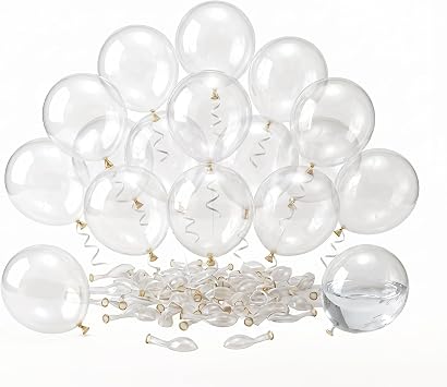 Clear Latex Balloons 12 Inch, 50 Count Mini Party Balloons | Great for water balloon toss, dart games, carnival fun, and 3D bubble garland decor,Fill with air or water.