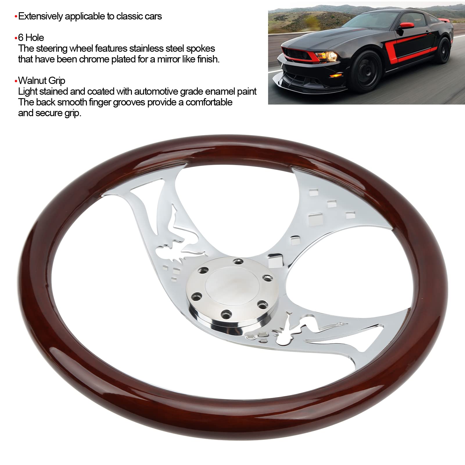 Amazon.com: Aramox Wood Steering Wheel, 380mm/15in Wood