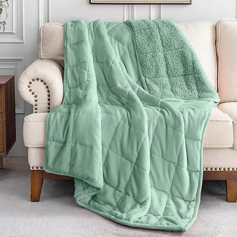 Uttermara Weighted Blanket Queen Size 15lbs 60x80 inches with Soft Plush Fleece, Cozy Warm Sherpa Snuggle Thick Heavy Blanket Great for Sleep and Calming, Sage Green