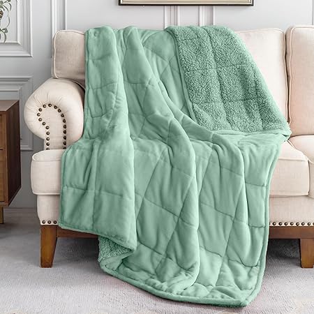 Uttermara Weighted Blanket Queen Size 15lbs 60x80 inches with Soft Plush Fleece, Cozy Warm Sherpa Snuggle Thick Heavy Blanket Great for Sleep and Calming, Sage Green