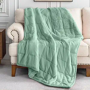 Uttermara Weighted Blanket Queen Size 15lbs 60x80 inches with Soft Plush Fleece, Cozy Warm Sherpa Snuggle Thick Heavy Blanket Great for Sleep and Calming, Sage Green