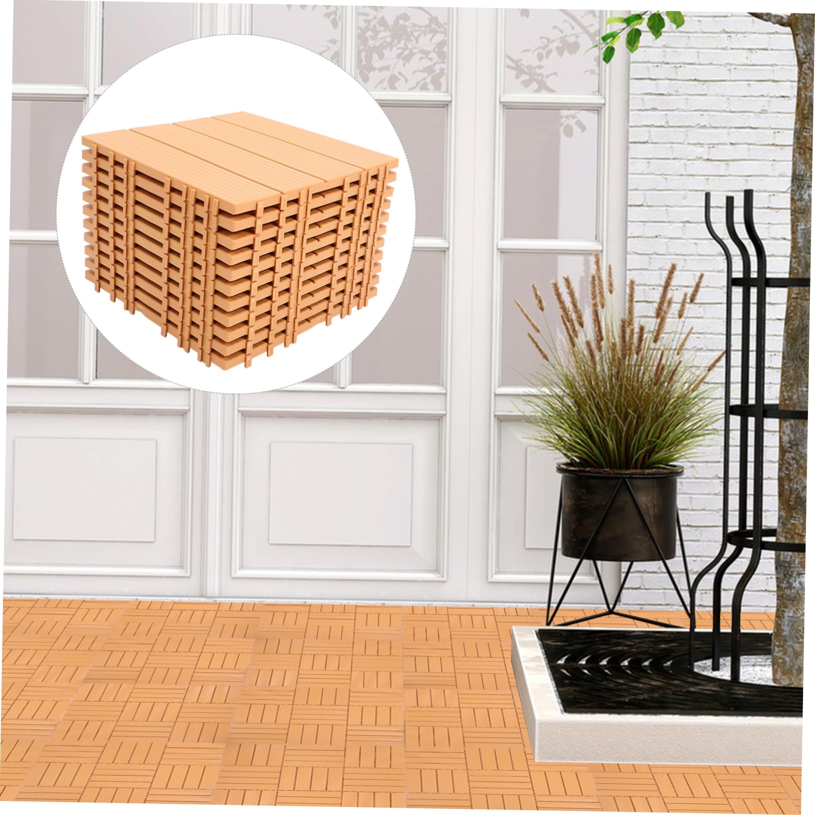 Baldosas de Plástico Entrelazadas Imitación Madera 11 Piezas | Pp Marrón, Resistente al Desgaste, Instalación Fácil, para Jardín y Camino