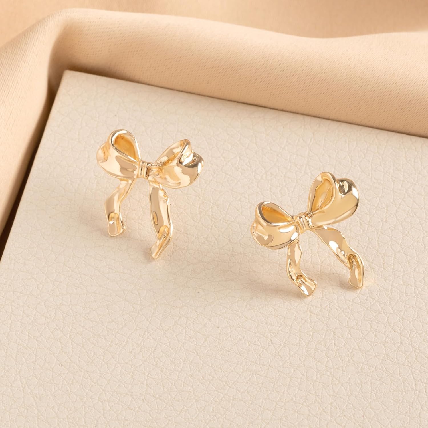 Gold & Silver Bow Earrings - Pearl & Ribbon Dangle & Stud Earrings - Image 4