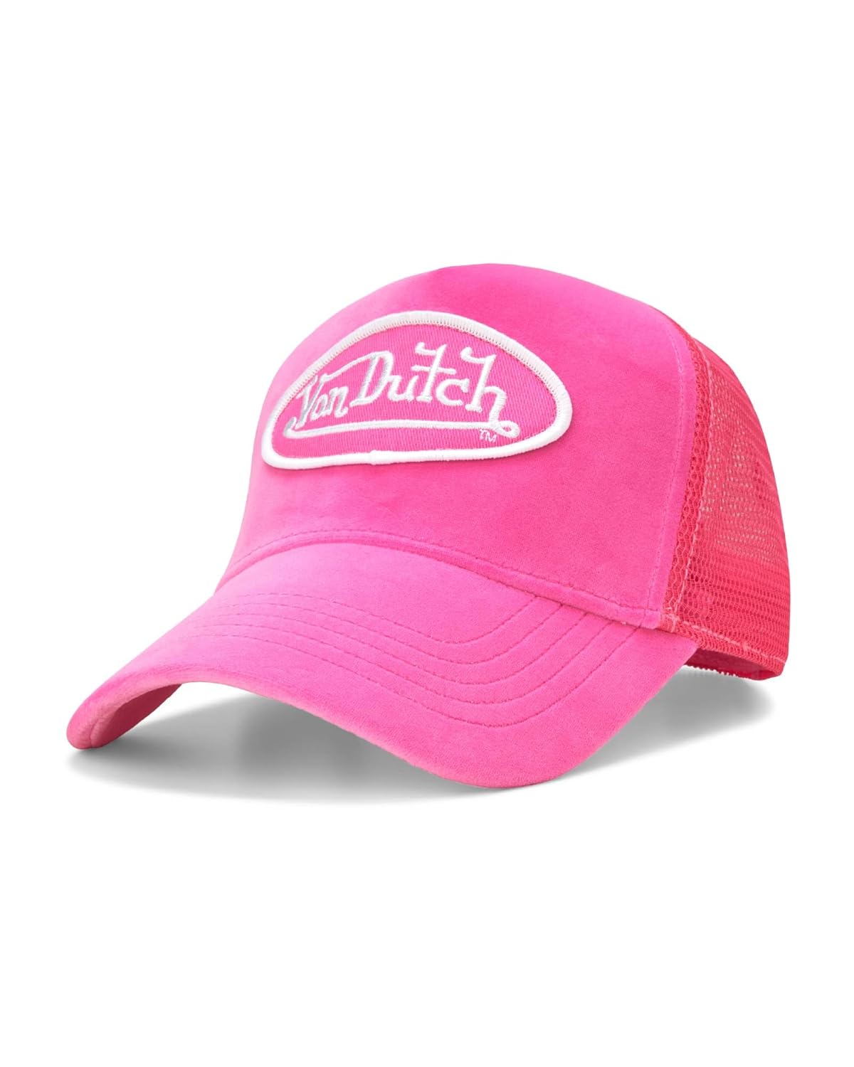 Von Dutch Unisex Trucker Hat - Velvet Curved Bill Mesh Back Retro Classic Adjustable Snapback Baseball Cap for
