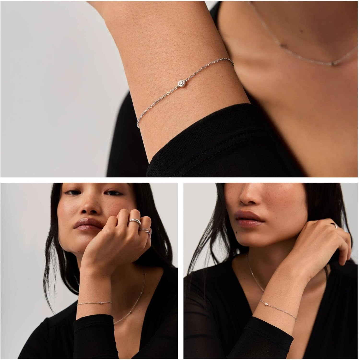 NOKMIT Solid 925 Sterling Silver Bracelets for Women, Dainty Interlocking Circles Cubic Zirconia Adjustable Chain Bracelet, Trendy Stackable Link Bracelets, Simple Cute Jewelry Gifts - Image 4