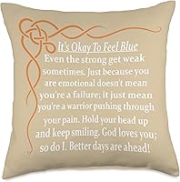 Vista 5 de DesignsByKelley Best Wishes Fast Recovery Gifts Inspired It's Okay to Feel Blue Get Well Soon - Almohada de regalo, 16 x 16 pulgadas, multicolor
