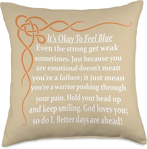 Miniatura 5 de DesignsByKelley Best Wishes Fast Recovery Gifts Inspired It's Okay to Feel Blue Get Well Soon - Almohada de regalo, 16 x 16 pulgadas, multicolor