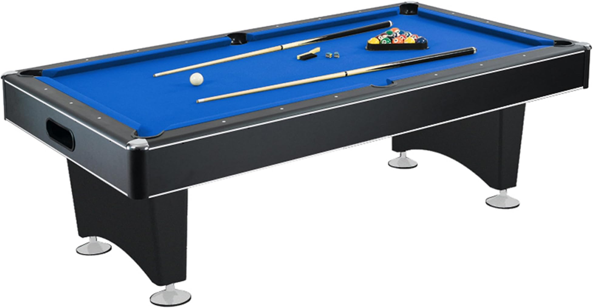 Hathaway Hustler 7โ-8โ Pool Table with Blue Felt, Internal Ball Return System, Easy Assembly, Pool Cues and Chalk