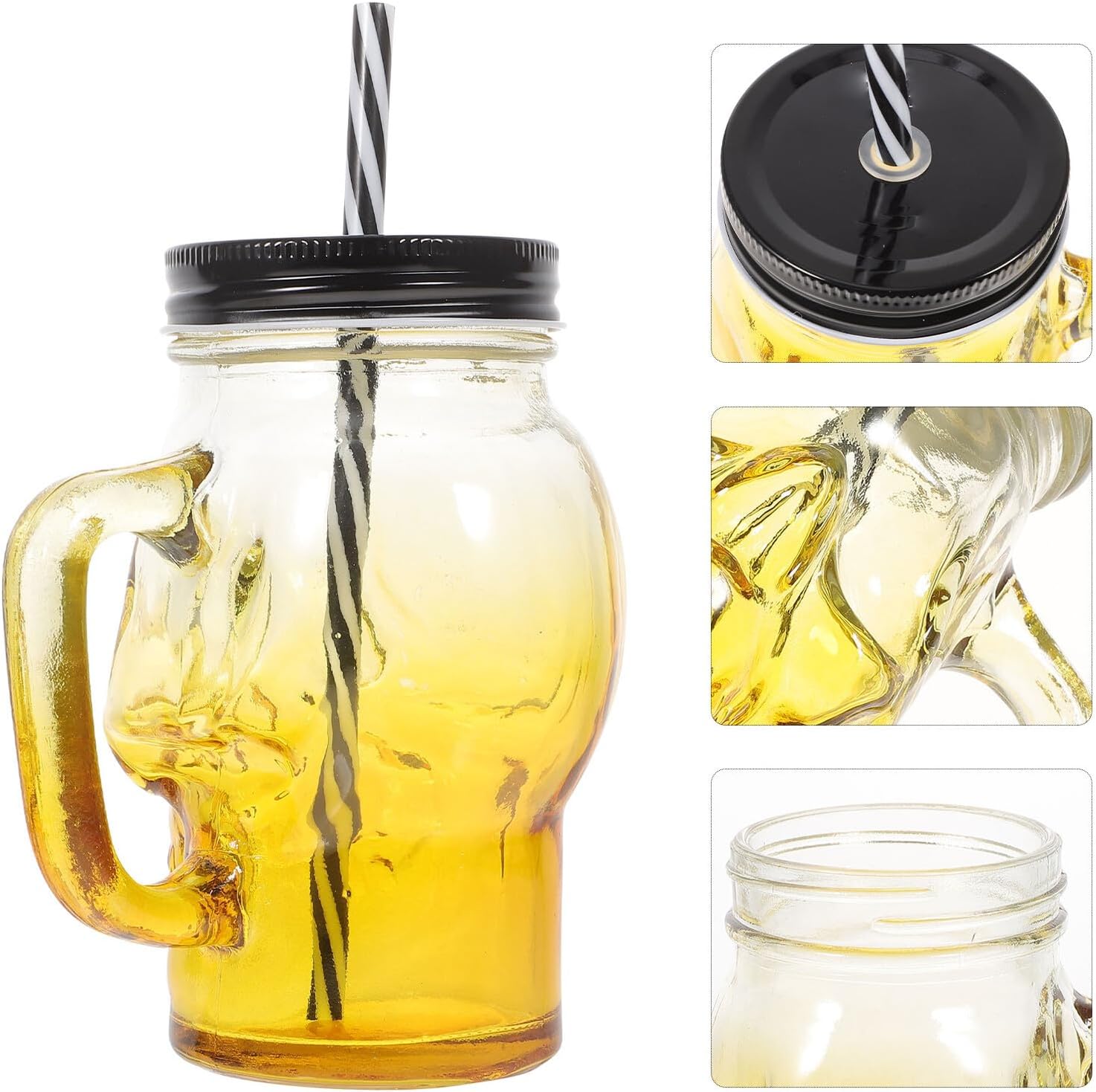 Halloween Skull Glasses Set, 2pcs 500ml Gradient Color Beer Mugs with Handle, Glass Party Drinkware for Halloween and Cocktail Entertaining Random Color