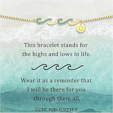 Dainty Gold Bracelet with Initials, Gifts for Women Initial Bracelets for Women Mom Gift Teen Gifts Trendy Stuff Wave Bracelet Grandma Graduation Gifts for Her 2025 Daughter Friend Letter A-Z Birthday Christmas Jewelry