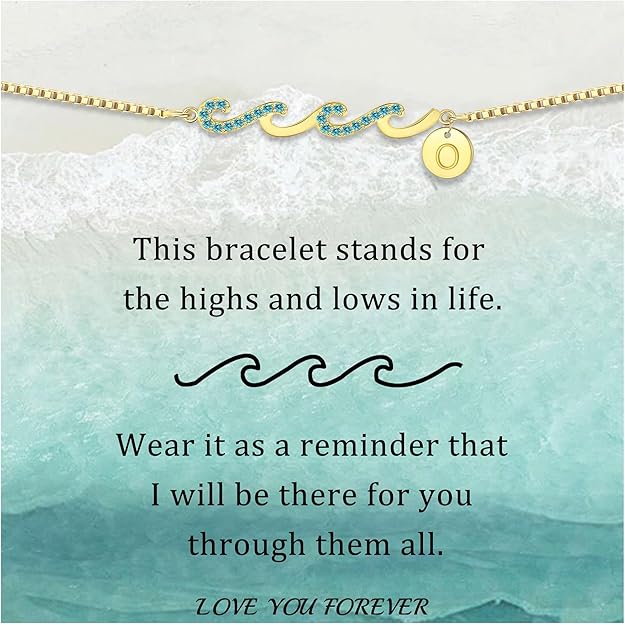 Dainty Gold Bracelet with Initials, Gifts for Women Initial Bracelets for Women Mom Gift Teen Gifts Trendy Stuff Wave Bracelet Grandma Graduation Gifts for Her 2025 Daughter Friend Letter A-Z Birthday Christmas Jewelry