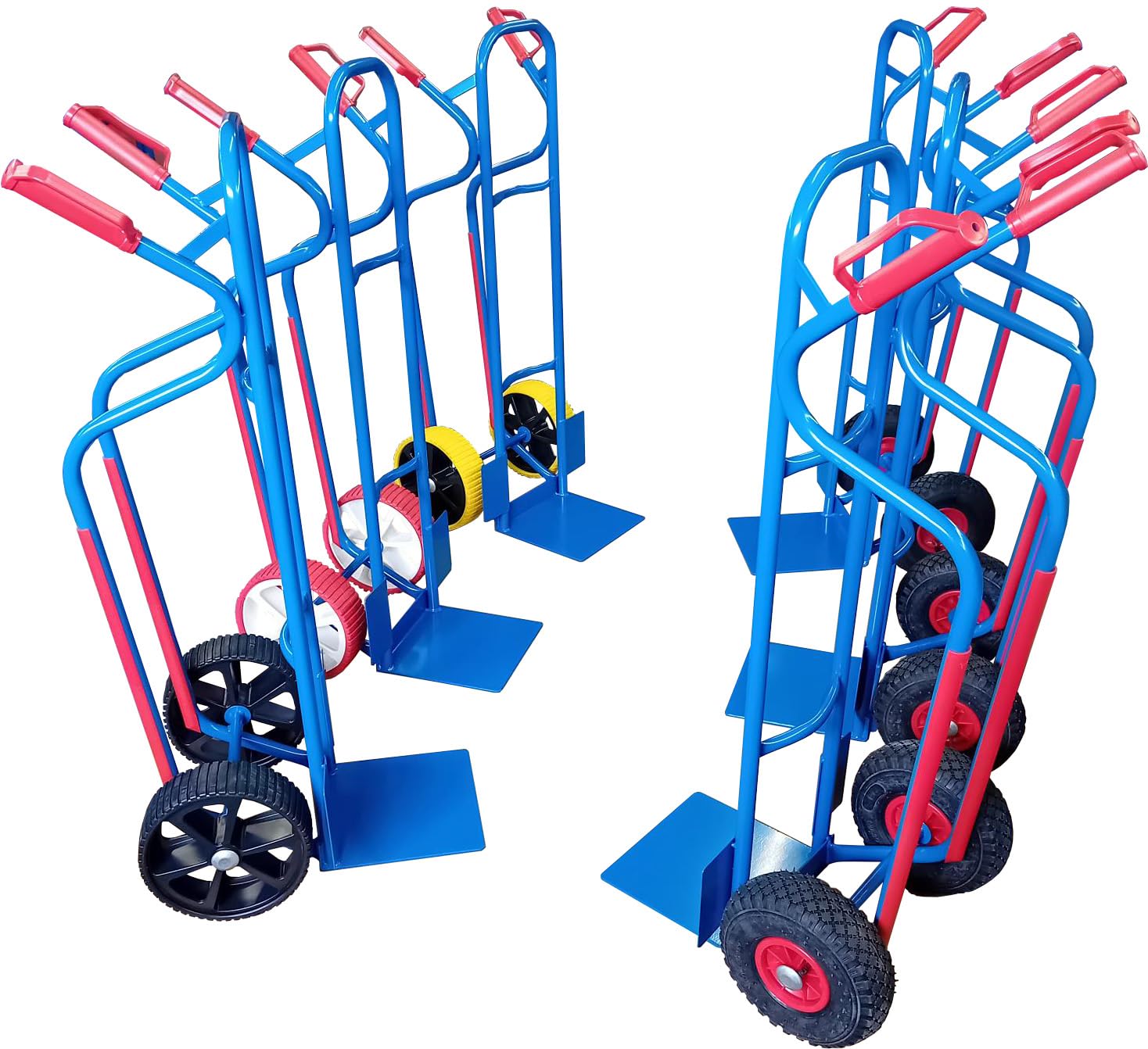 RLW Profi Stahlrohr Sackkarre Stapelkarre Maximium 300 kg - Schaufel 280x280 mm - Made in EU - kein Asien-Import (Räder nach Ihrer Wahl) (Luftrad schwarz/PVC-Felge rot/Gleitlager)