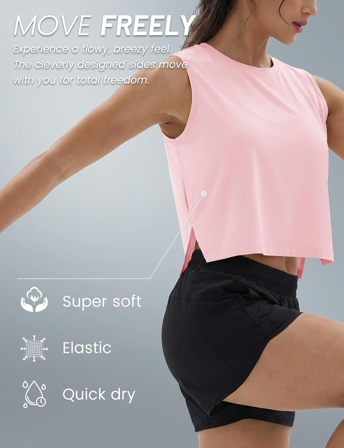 MAGCOMSEN Women's Crop Tank Tops Workout Sleeveless Shirts Loose Fit Gym Yoga Top with Side Slits - Image 6