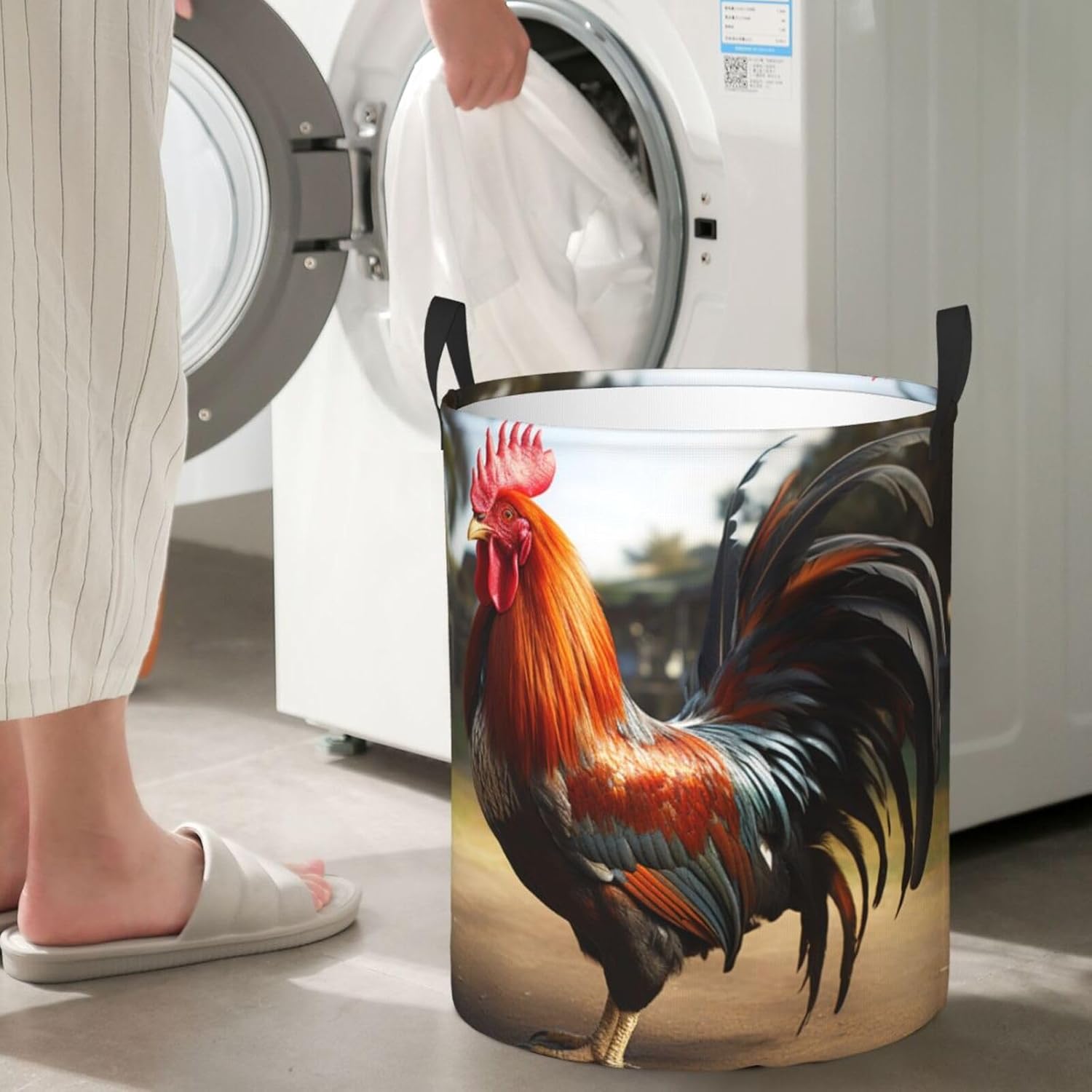 Proud Rooster Laundry Basket With Handles, Foldable Laundry Hamper Oxford Cloth Dirty Clothes Basket Waterproof Clothes Toys Storage Bin Organizer for Bedroom Bathroom Dorm