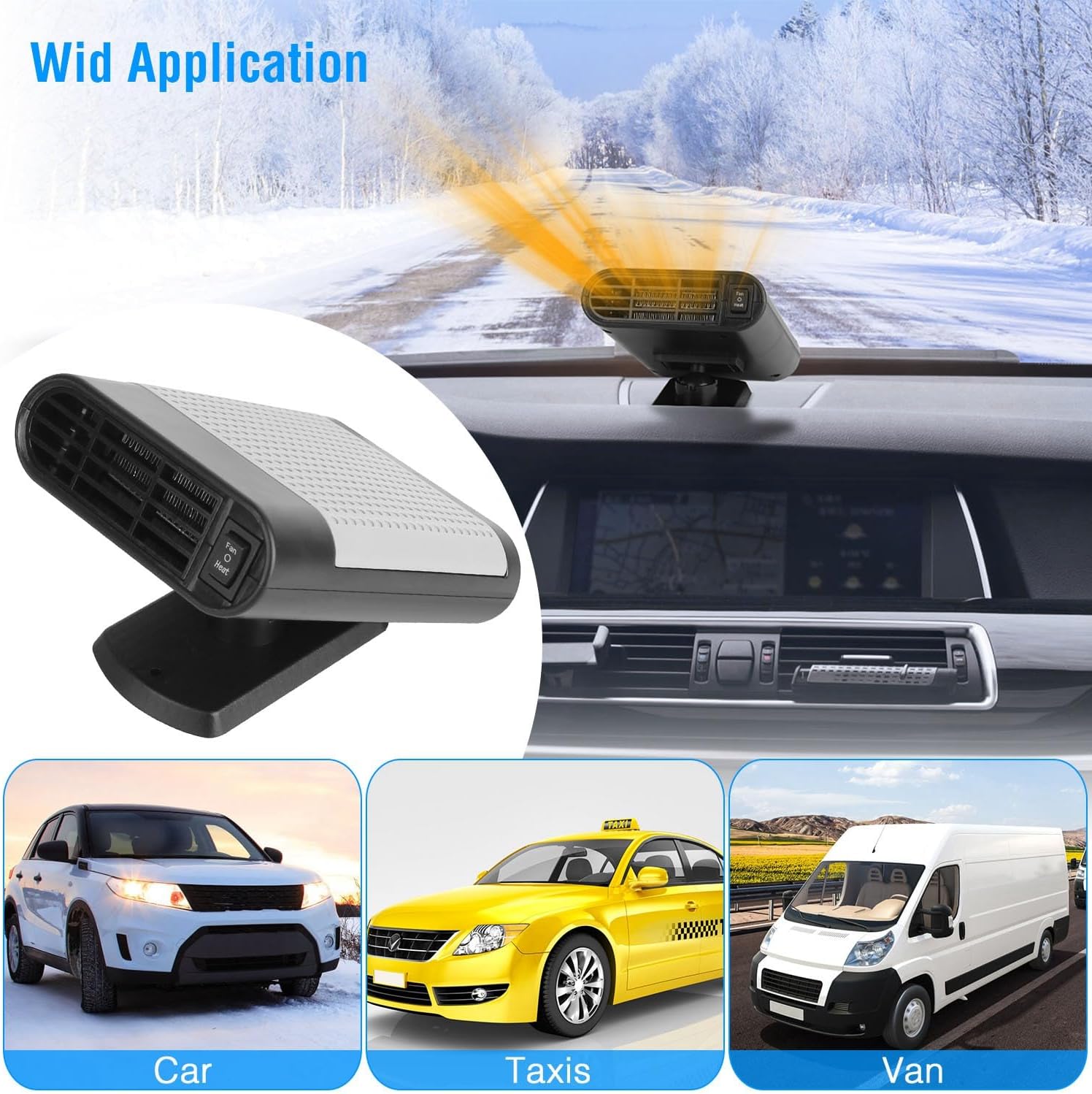 24V Car Truck Heater 200W - Fast Heating & Fan Mode, 360° Adjustable 2-in-1 Defroster Defogger for Van, Bus, Camping & Travel