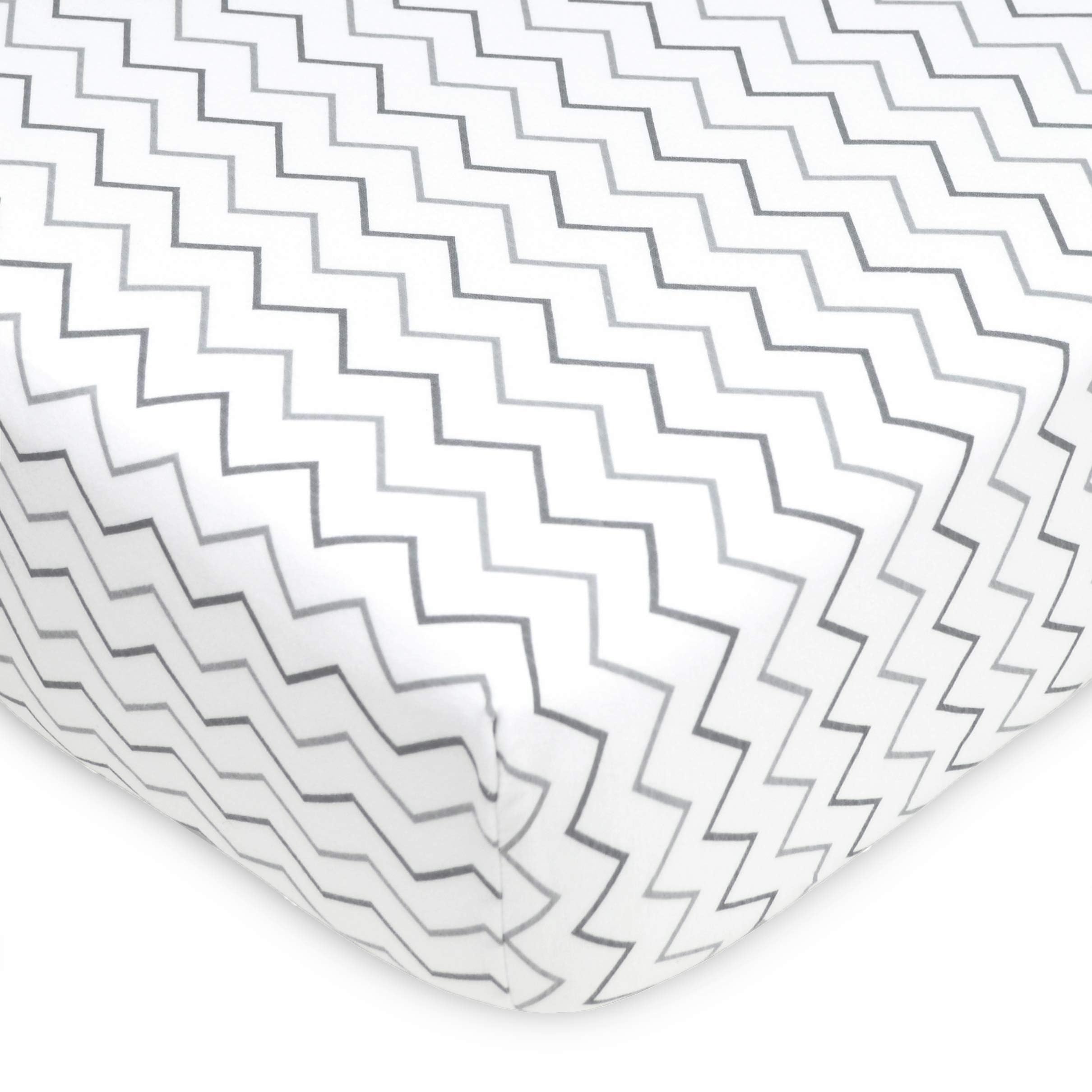 American Baby Company Confezione da 2 lenzuola con angoli per culla in 100% cotone naturale, 132 x 71 cm, morbide, traspiranti, ipoallergeniche e delicate, grigie a zigzag, neutre, per ragazzi e