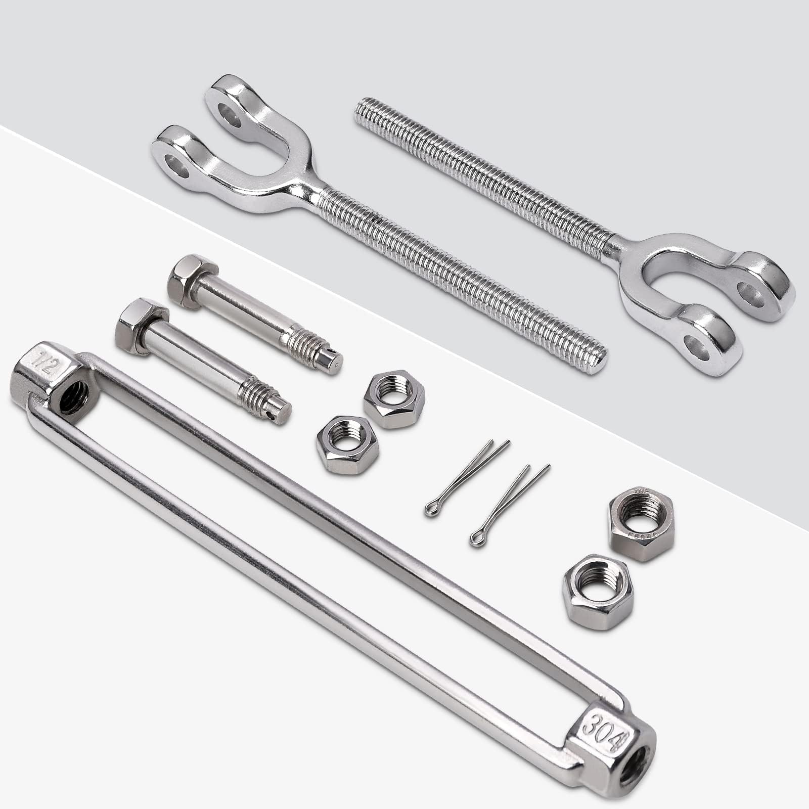 Tendeur 1/2 M12 en acier inoxydable 304, limite de charge de travail de 1995,8 kg, tendeurs de mâchoires et mâchoires pour câbles, tendeurs de fil, tendeur pour voile d'ombrage, cipline de