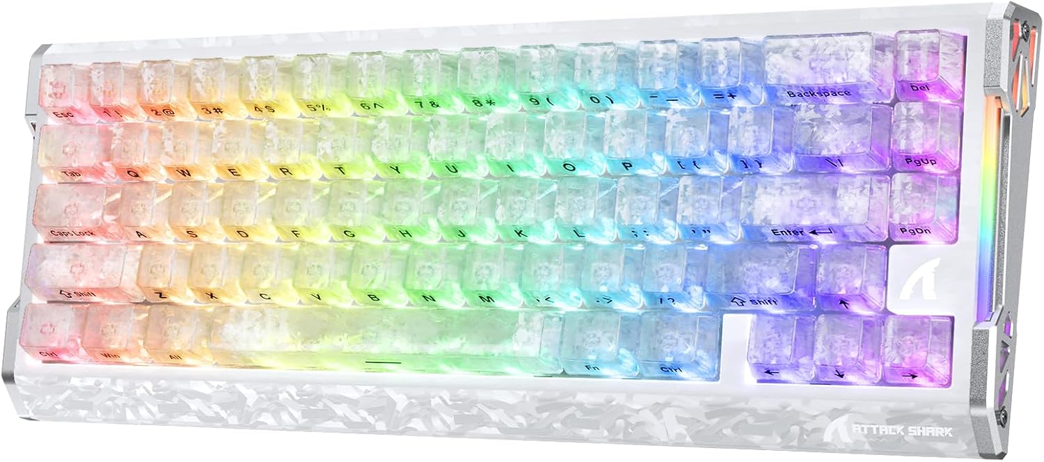 ATTACK SHARK MAMBASNAKE R68 HE 60% Magnetic Switch Wired Gaming Keyboard 8KHz Polling Rate,0.08ms Latency,0.005mm Adjustable Rapid Trigger,Hall Effect,Hot-Swappable RGB Mechanical Keyboard for PC Ice