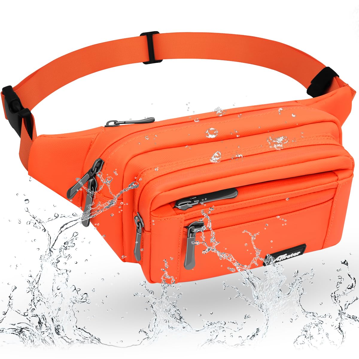 REETEE Riñonera Impermeable con 5 Cremallera Bolsillos, Riñoneras Hombre Mujer Moda Grande con Cinturón Ajustable para Viajes, Casual, Correr, Senderismo, Entrenamiento(A-Naranja)