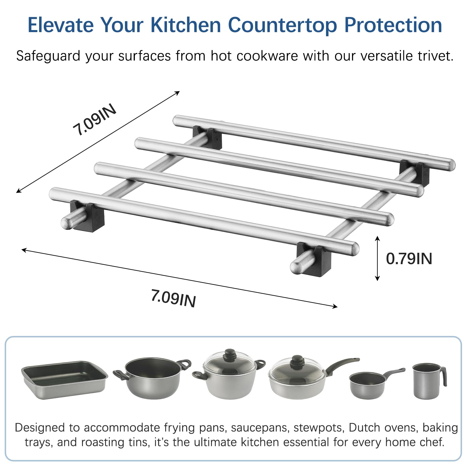 8er-Pack Edelstahl-Untersetzer Für Heisse Gerichte, 18 x 18 cm Hitzebeständiger Topfhalter Zum Schutz Von Küchenarbeitsplätzen, Metall-Abkühlgestell Für Kochen Und Backen