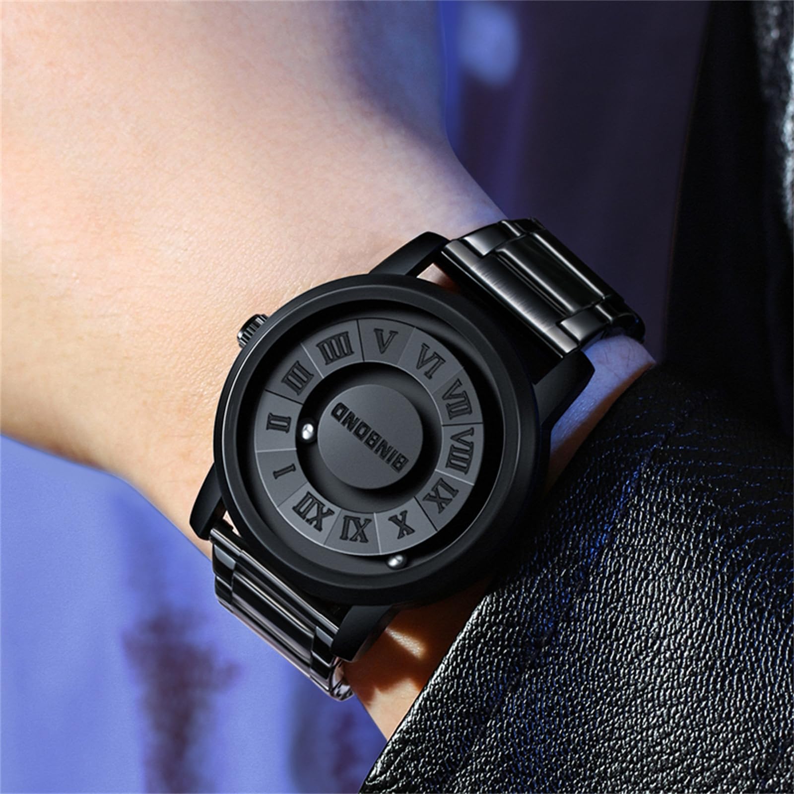 JewelryWe Herrenuhr Edelstahl Magnet Uhr Kein Glas Kugellager Analog Quarz 30m Wasserdicht Armbanduhr Herren Edelstahlarmband Spiegellose Magnetschwebe-Kugeluhr mit Römische Ziffern