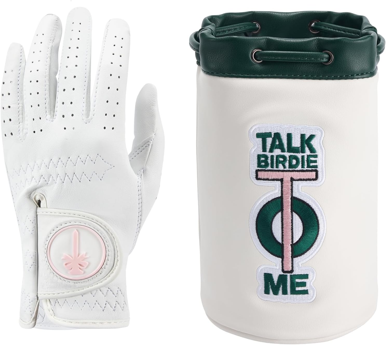 PINKTEE Women's Golf Glove with Leather Golf Valuables Pouch