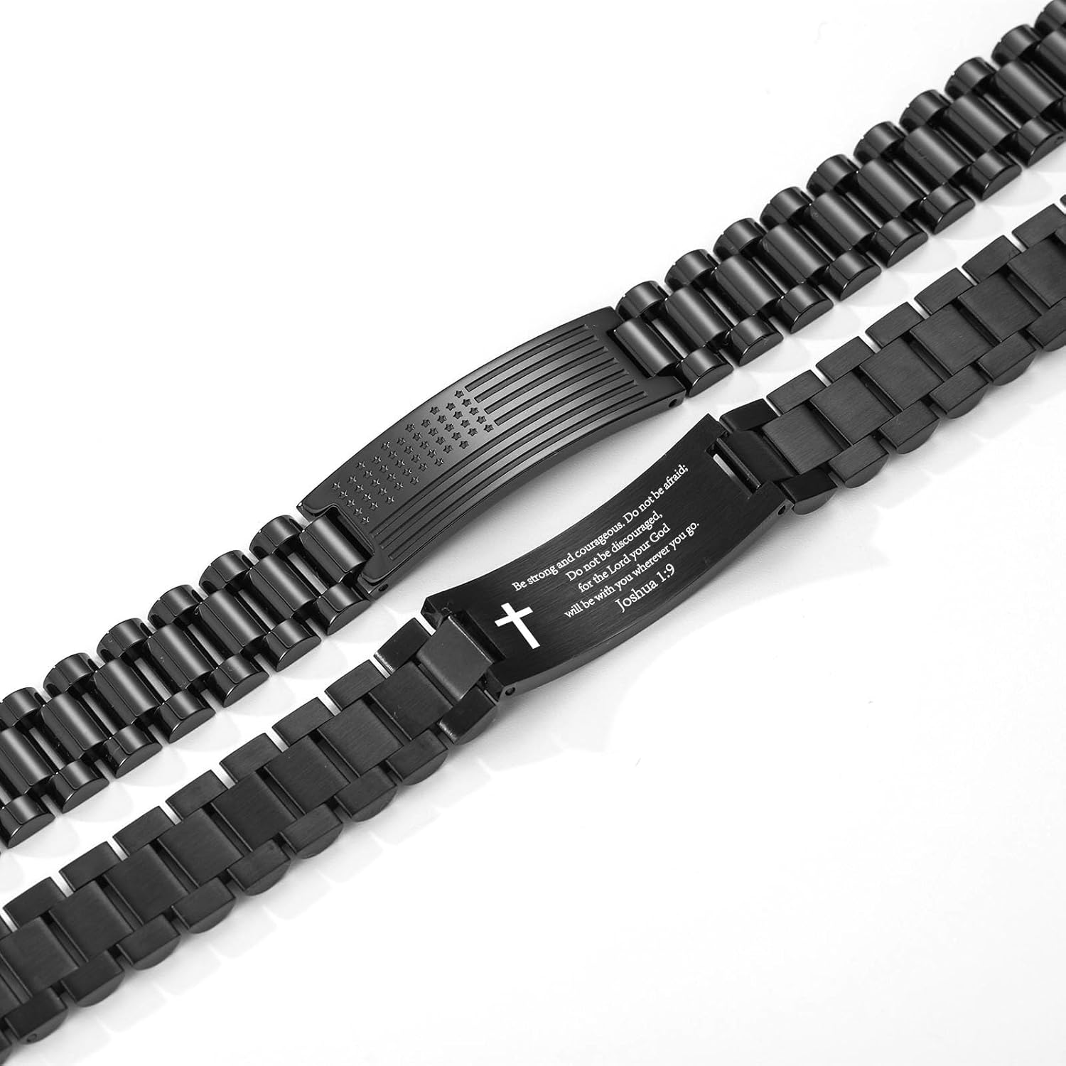 P. BLAKE American Flag Bible Verse Bracelet for Men, Stainless Steel Engraved Scripture Bracelet Easter Christian Religious Christmas Birthday Jewelry Gifts - Image 2