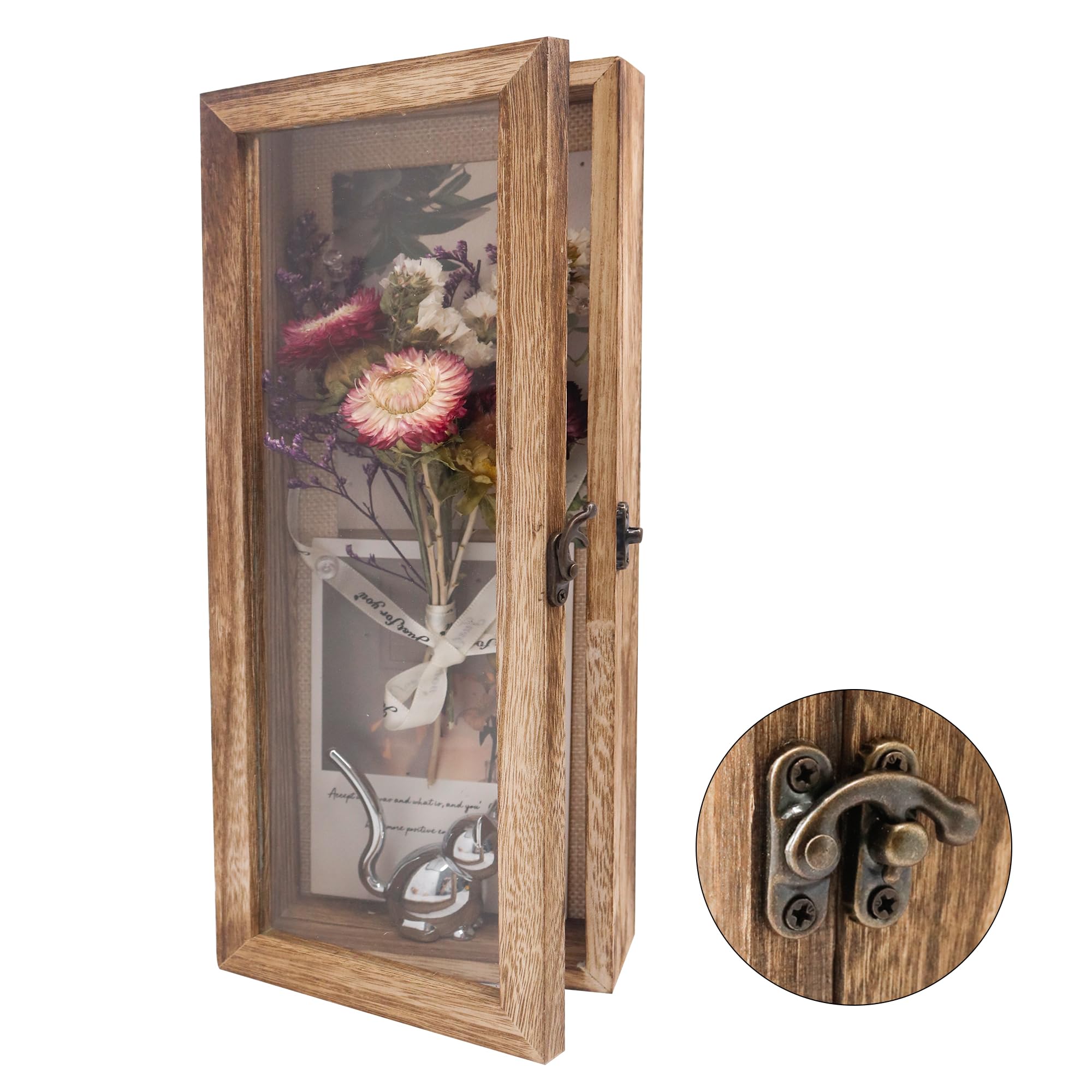 Photo 1 of Hodeframe 5x12.5 Shadow Box Frame in Wood Color with Linen Back - Shadow Box Frame with Paulownia Wood and Real Glass Cover for Wall or Tabletop Display