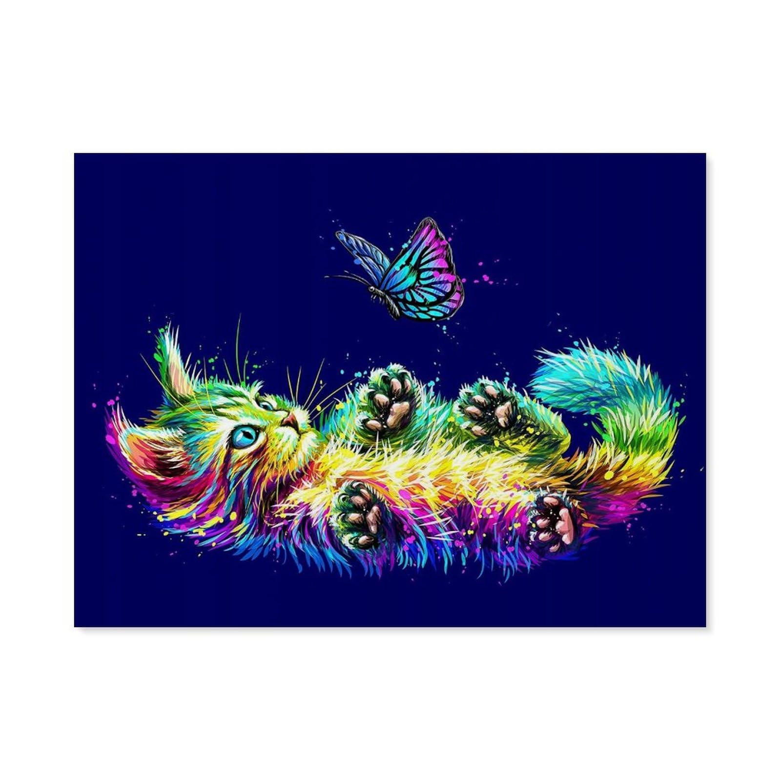 Paint by Numbers，Cat，DIY Paint by Numbers Kits for Adults Kids,Canvas Oil Painting with Brushes and Acrylic Pigment Paint by Numbers Arts Craft for Home Wall Decor(50x60cm) 19.6x23.6 inches-F84