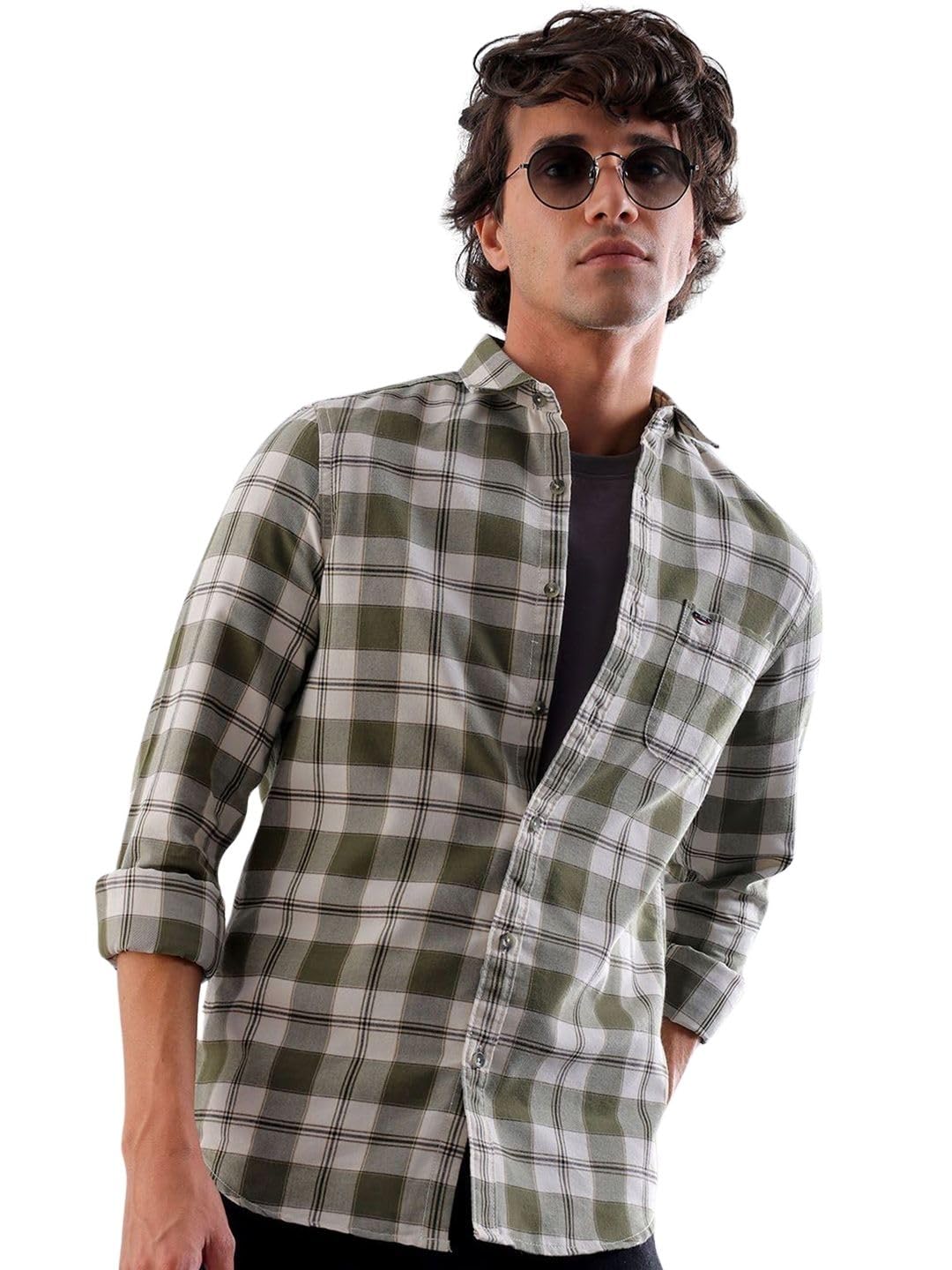 the indian garage co Men Slim Fit Checkered Full Sleeves Cutaway Collar Casual Shirt-picture-17