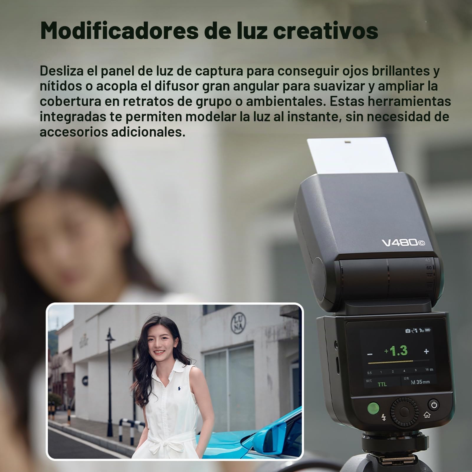Godox V480 C Flash para Cámaras Canon,V480-C TTL Flash con Difusor y Pantalla Táctil,GN50 1/8000 HSS 7.2 V/2200 mAh Batería,V480C Speedlite Compatible con Canon R6 Mark II R10 R7 R100 EOS-R R5 R6