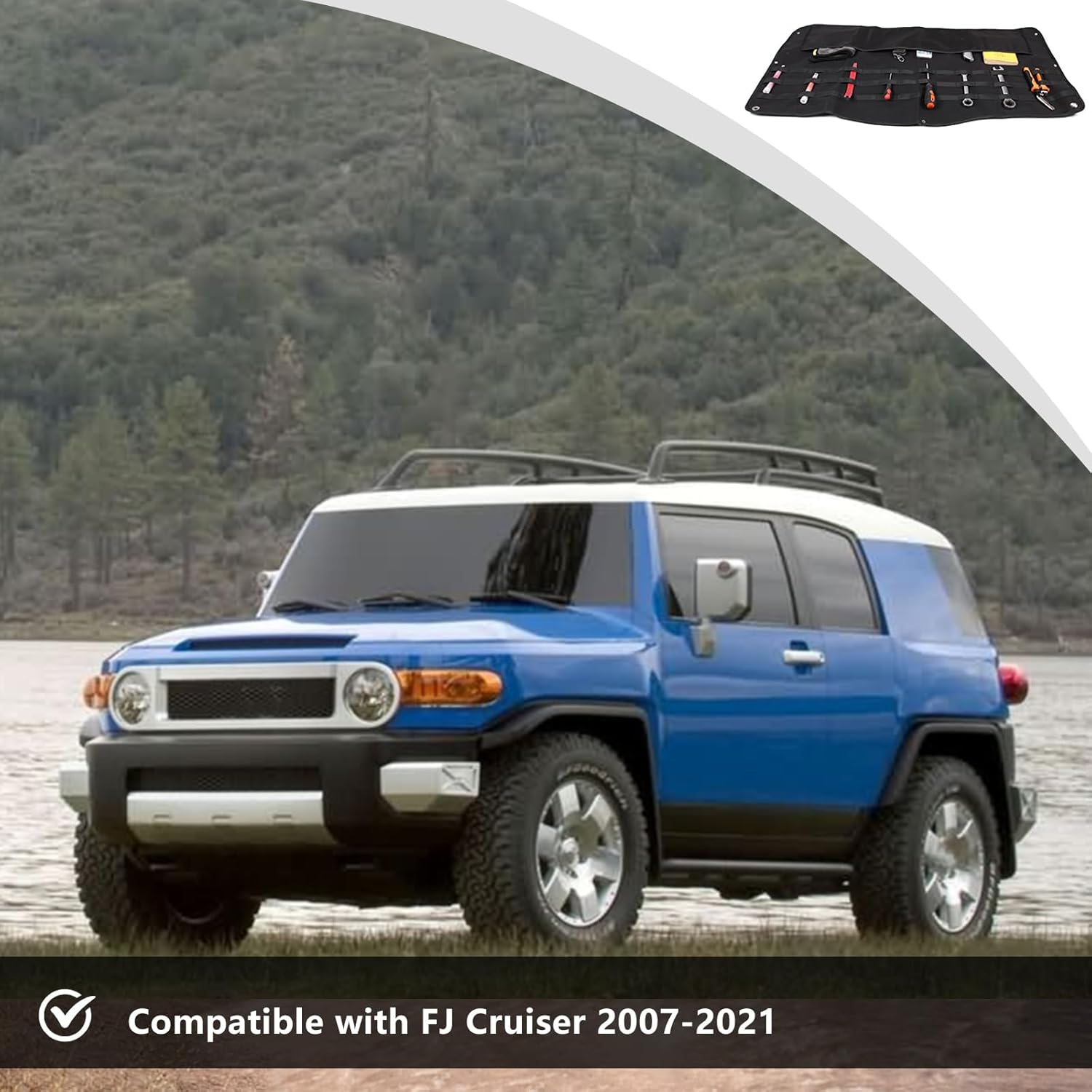 HAPPYHORSE FJ Cruiser 2007-2021 Tailgate Storage Bag, Black, 3-Compartment, Scratchproof, Car Trunk Organizer