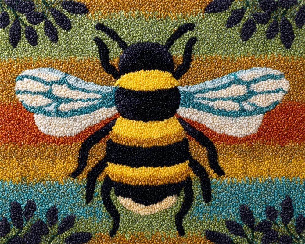 Kitquiver Latch Hook Rug Kits for Adults Bee DIY with Printed Canvas Crochet Yarn Handmade Embroidery Crafts Crochet for Home Decoration 31X45In