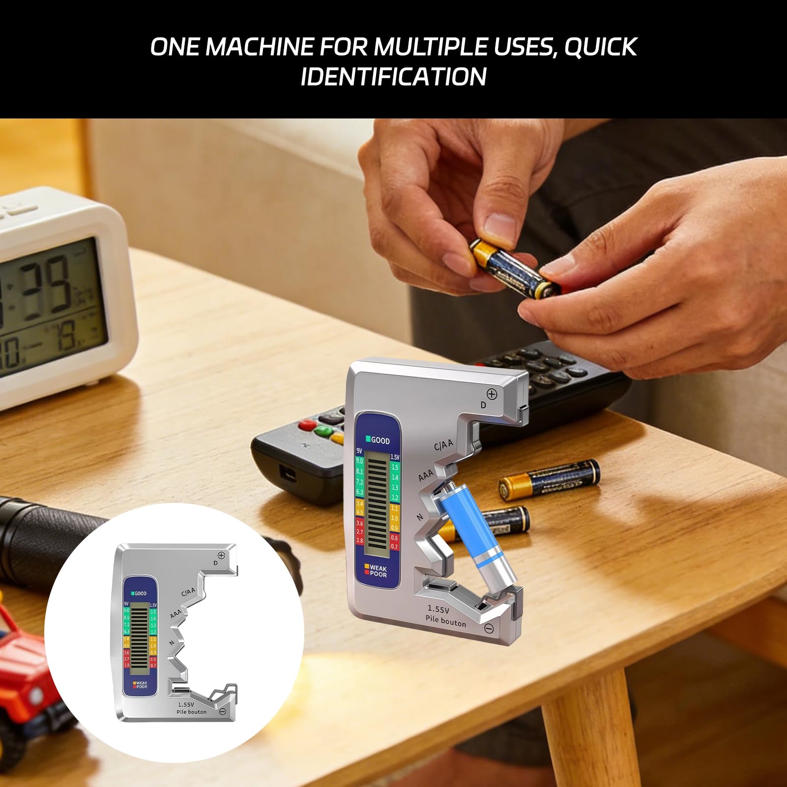 Universal Battery Tester pour Piles AA AAA C D N 9V 1.5V