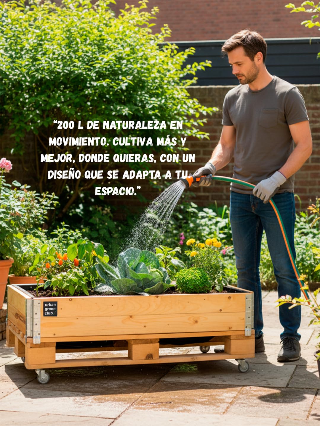 Macetero Grande de Madera Huerto Urbano Bancal de Cultivo 200L con Ruedas Jardinera Exterior Drenaje Natural Malla Antirraices Fabricado en España Diseño Artesanal Acabado Color Pino