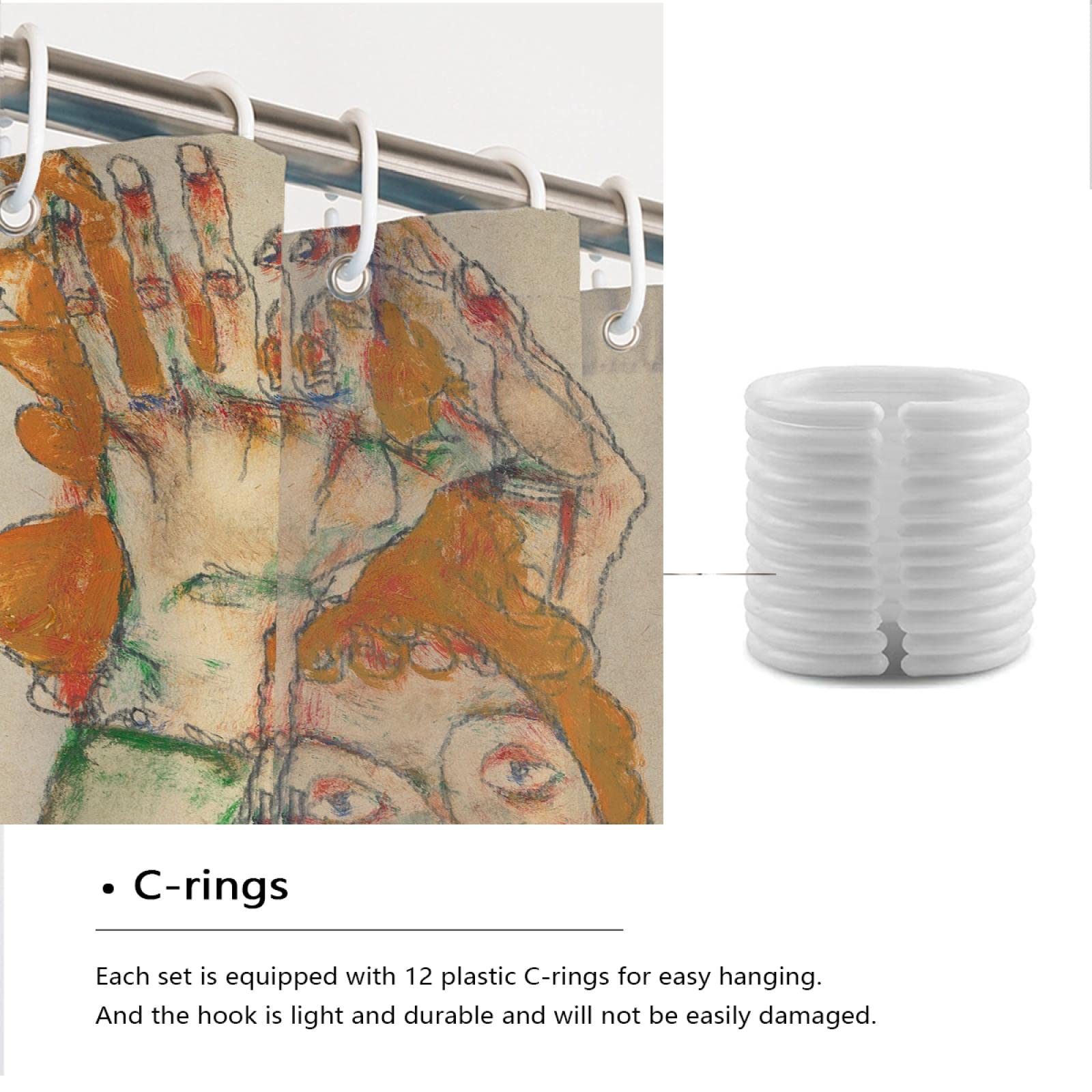 Beige Duschvorhang Egon Schiele Expressionismus Duschvorhänge Saubere Badaccessoires Schutz der Privatsphäre Duschvorhang Set 200x240cm
