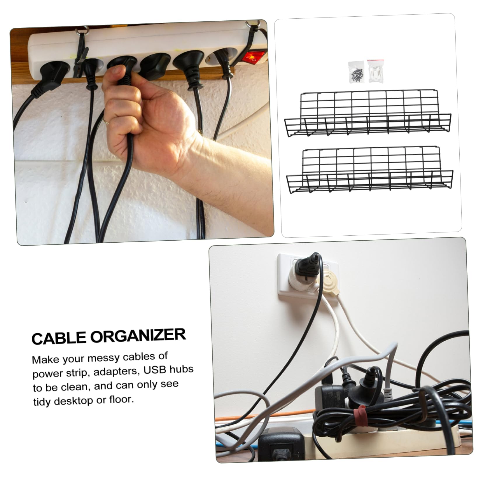 2pezzi Porta Cavi Sotto Scrivania Organizzatore Cavi Per Gestione Elettrica Per Uffici e Case Nasconde Fili e Ciabatte Facile Installazione e Spazio Ampio