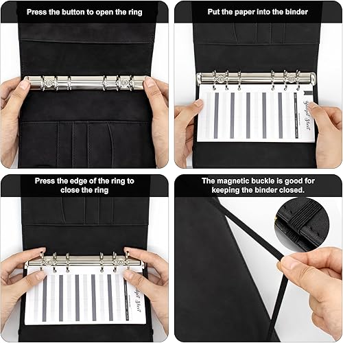 Miniatura 20 de Carpeta A5 recargable de piel sintética con 6 anillas, cubierta para cuaderno pequeño para papel de relleno A5, cubierta de planificador personal