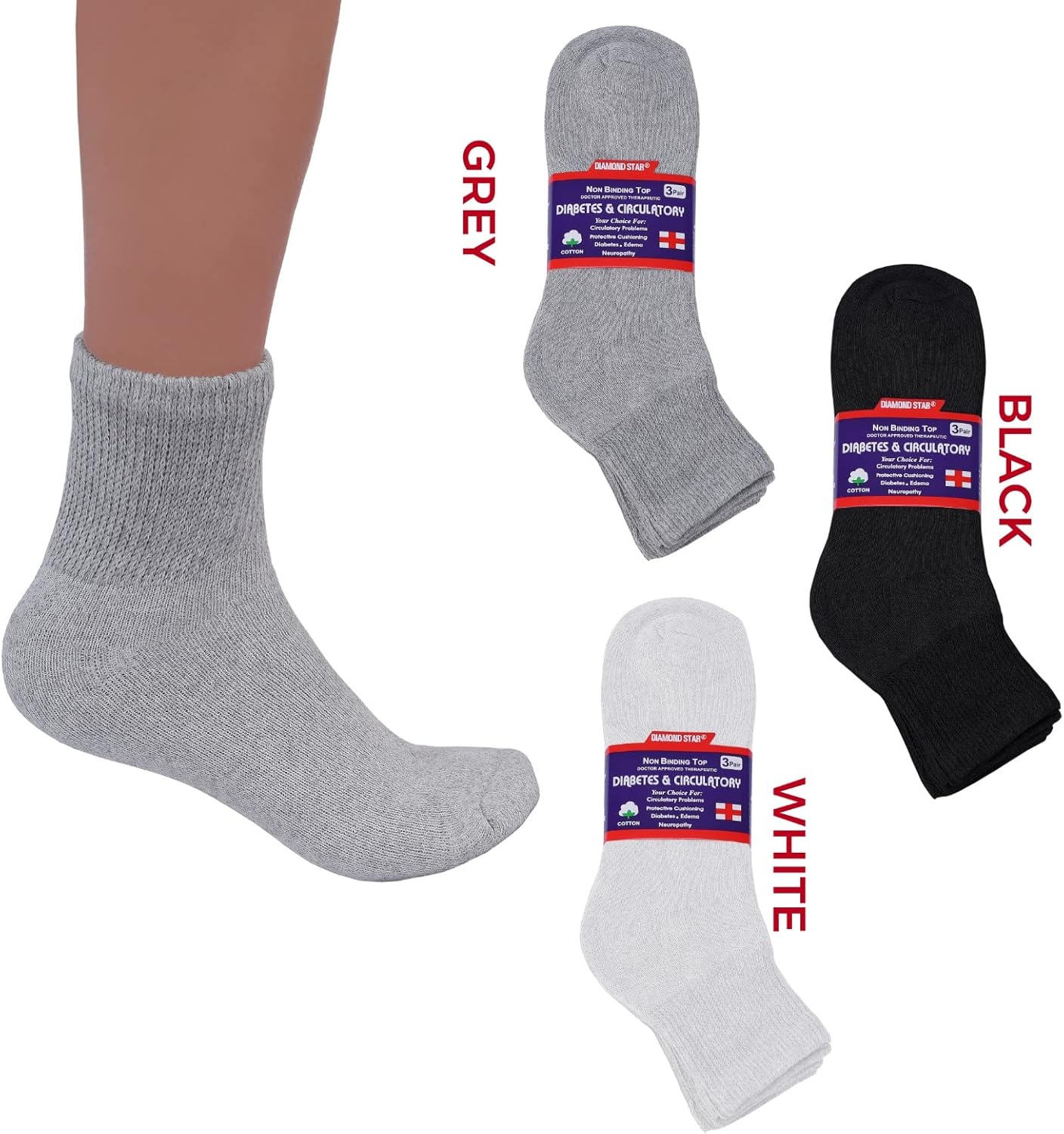 Diamond Star Diabetic Ankle Socks for Men and Women, Non Binding Cushioned Cotton Socks for Sensitive Feet Care - Image 7