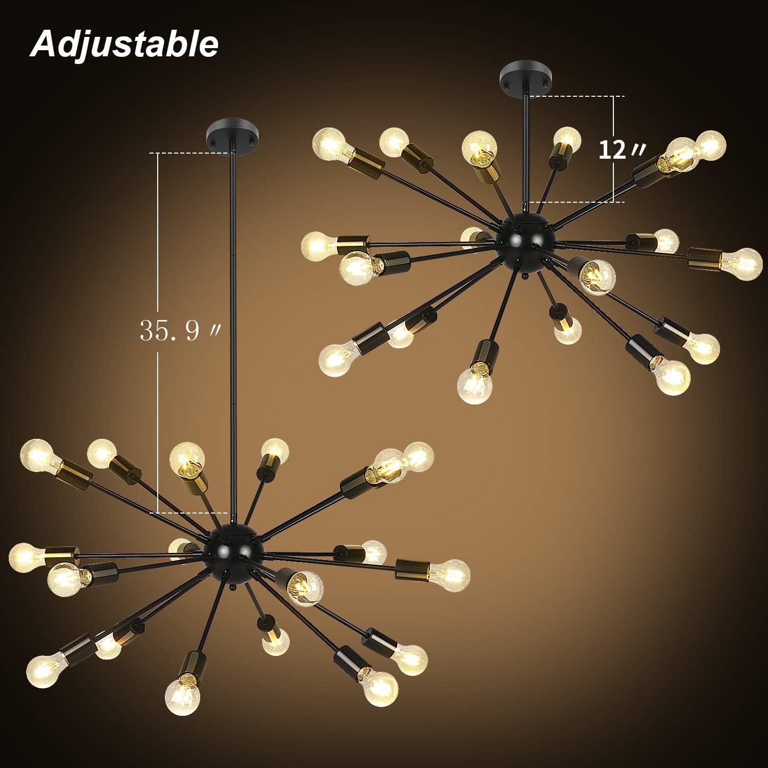 Frее Shірріng оƒƒеr Sputnik Light Sputnik Chandelier 18 Lights Modern Ceiling Light Pendant Lighting Black(Bulb Not Included)