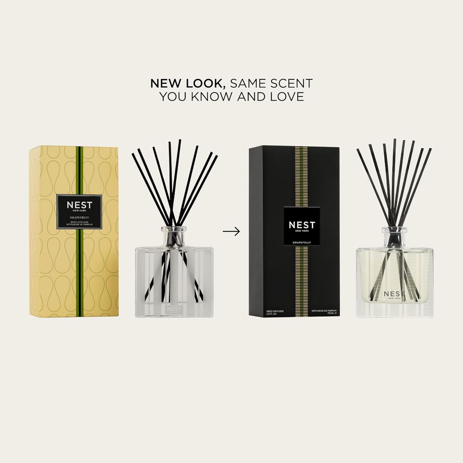 NEST New York Reed Diffuser, Grapefruit - 5.9 fl oz - Fragrance for Up to 90 Days - Reusable, Refillable Glass Holder - Includes 8 All-Natural Reed Sticks - Flame Free - Image 2