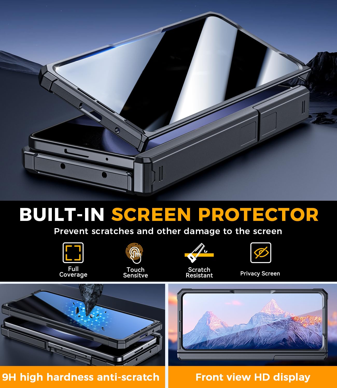 Coque magnétique pour Samsung Galaxy Z-Fold-5 : coque de téléphone robuste [compatible avec MagSafe] [Protection d'écran de confidentialité] [Protection de charnière] [double béquille] Coque