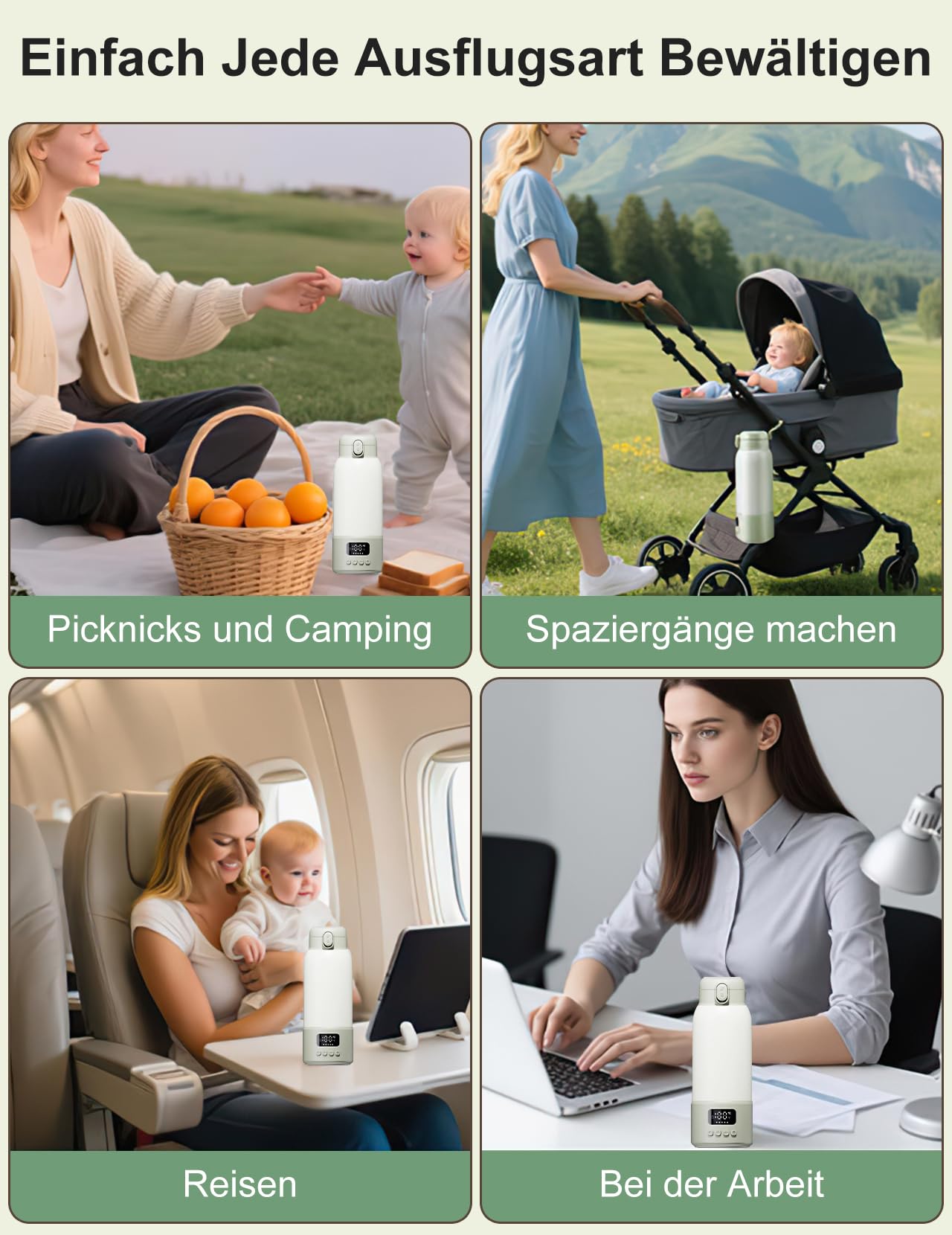 Tragbarer Flaschenwärmer, 500ml Babyflaschenwärmer Flaschenwärmer | Baby Unterwegs 32-37 °C konstante Temperatur Einstellbar mit LED-Anzeige für Reisen Nachtfütterung