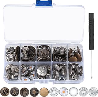 HexinYigjly 50 Pcs Jean Buttons Replacement No Sew, 17mm Replacement Jeans Pants Buttons, Instant Adjustable Metal Snap Denim Buttons Replacement Kit for Pants Jeans Suspender Buttons, 10 Styles