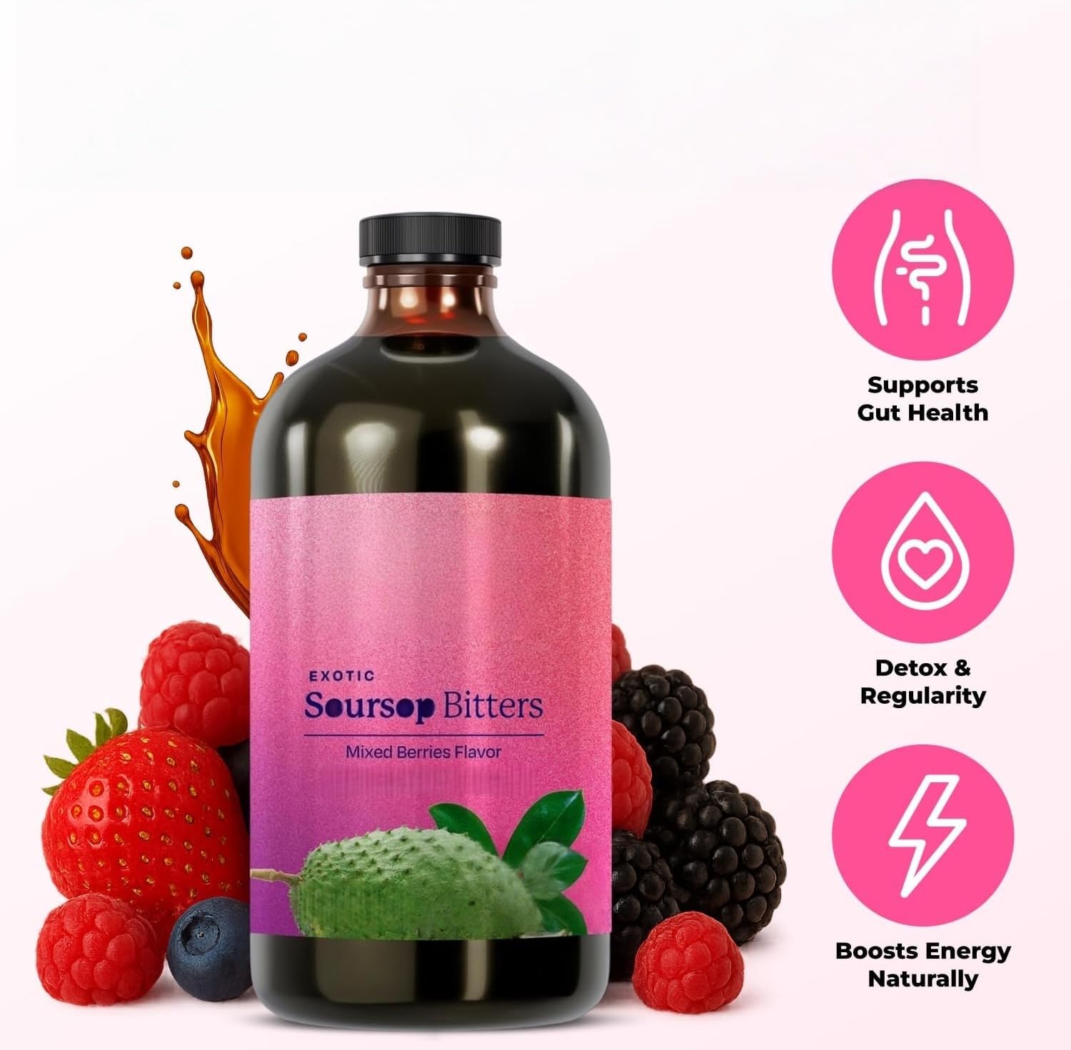 Estímulo inmunológico – Vegano, sin OGM – Sabor a bayas mixtas。 | Sopa agria de hierbas orgánica de guanábana con semilla negra, apoyo intestinal, energía y refuerzo inmunológico – Vegana, si
