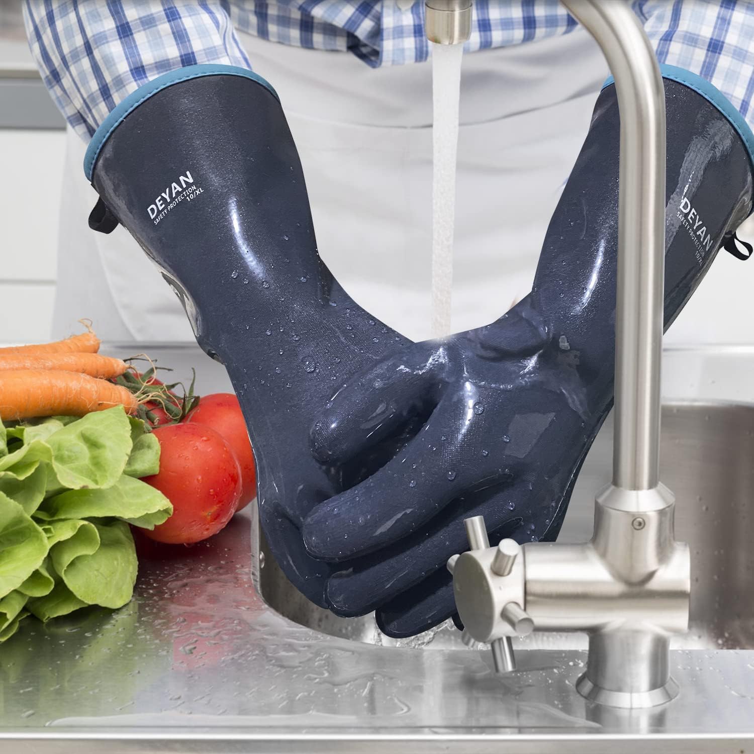 DEYAN Silicone BBQ Gloves, 600°F Heat Resistant Oven Mitts for Grilling, Smoking & Baking - Waterproof, Oil Proof Non-Slip Kitchen Gloves for Cooking, Frying, BBQ Accessories(8/M)