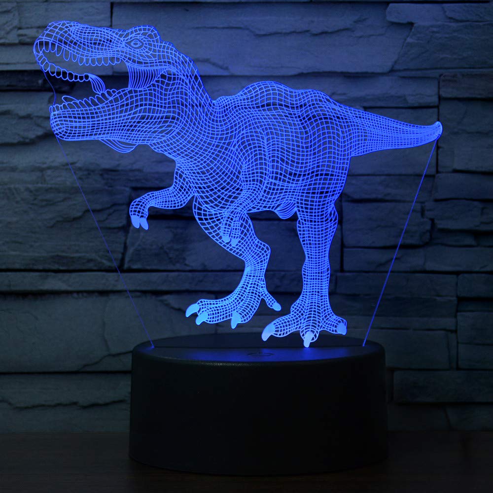 Cherish Tea Dinosaur Night Light T-Rex 3D Illusion 7 Colors Changing Lamp with Smart Touch & USB Cable for Home Decorations Lights Kids Boys Dino Gifts Toys Age 1 2 3 4 5 6 7 8 Year Old (Black Base)