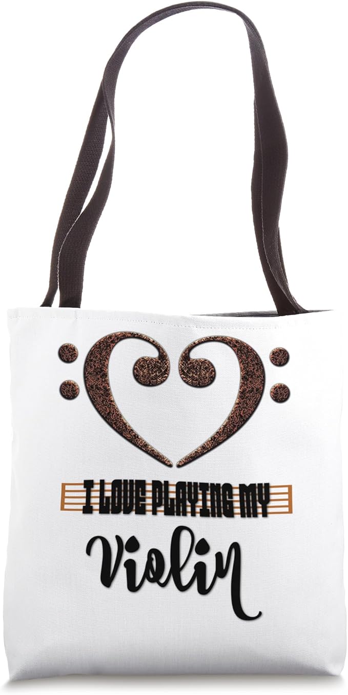 Bass Clef Musical Heart I Love Playing My Violin Musician Tote Bag