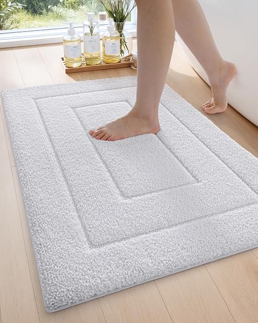DEXI Tapis de bain antidérapant, 20x32 Absorbant Microfibre Soft Rug salle de bains, Machine lavable tapis pour douche de décoration de baignoire, blanc