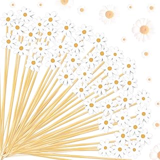 Pickmesh 600 Pcs Daisy Cocktail Picks 4.7 Inch Spring Floral Bamboo Toot...